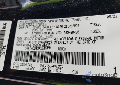 2023 Toyota Tundra 1794 Edition z USA, uszkodzony, nr VIN 5TFMA5DB5PX100376